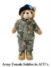 ARMY COMBAT UNIFORM FEMALE TEDDY BEAR (12 TALL)  