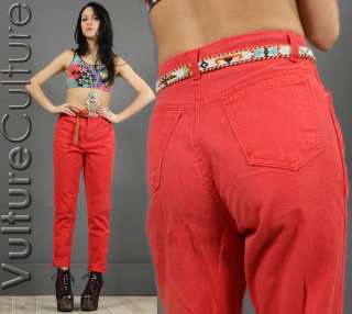   80s ELECTRIC PINK Bright HIGH RISE Waist Denim Jeans SKINNY Pants S/M
