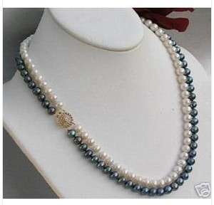 8mm Black white freshwater pearl necklace  