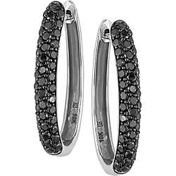 10k 1 1/2ct Black Diamond Hoop Earrings  