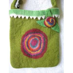    Green Wool Felt Bag with Concentric Circles 
