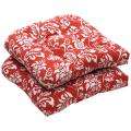 Outdoor Red and White Floral Wicker Seat Cushions (Set of 2 
