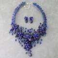 Sterling Silver Navy Blue Lapis Floral Weave Jewelry Set (Thailand 