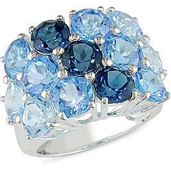 Sterling Silver Multi row Blue Topaz Fashion Ring  