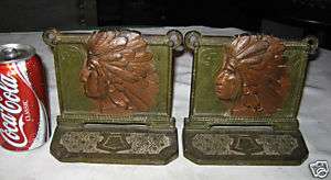   NATIVE AMERICAN WESTERN INDIAN SWASTIKA BOOKENDS CAST IRON ART BRONZE