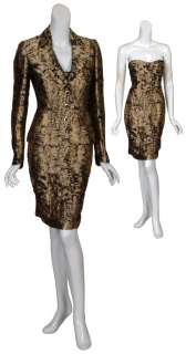 ESCADA Metallic Gold 2pc Jacket Suit Dress 36 6 NEW  