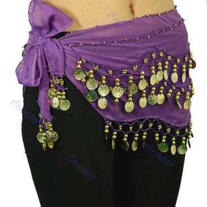 Chiffon 3 Row Belly Dance Hip Scarf Coin Belt Skirts P  