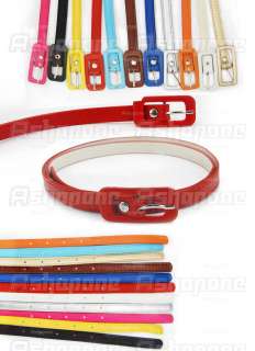 Candy Color Rectangle Cross Buckle Waistband Leather PU Thin Skinny 