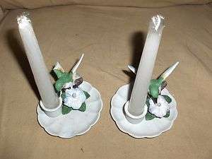 Hummingbird candle holders set of two porcelain  