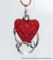 RED CINNABAR HEART Sterling Silver WIRE WRAP PENDANT  