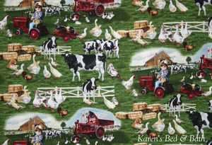   Boy Farmall Tractor Barn Cow Ducks Chicken Dog Scenic Curtain Valance
