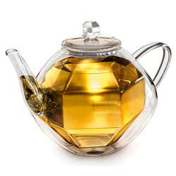 Creano Double walled Glass Teapot with Diamond Optic Design 