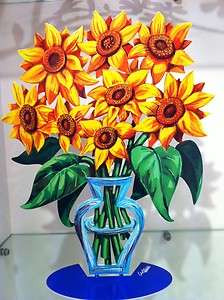 David Gerstein Metal Art Sunflower Flowers Modern Vase Sculpture 