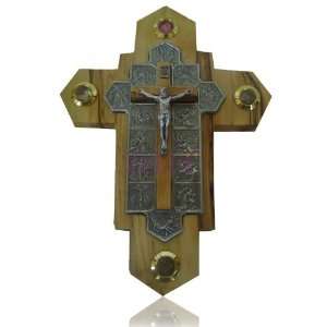   Pewter Cross For Wall With Holy Land Elements 