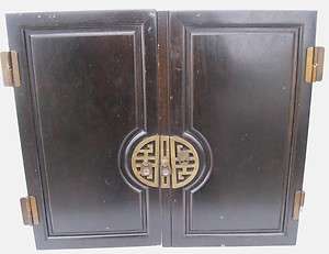 PAIR OF BLACK ORIENTAL STYLE CABINET / CUPBOARD DOORS  