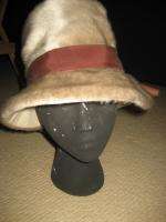 Vintage Tall WHITE BEAVER FUR Top Hat For a WOMAN Brown GROSSGRAIN 