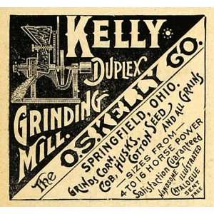  1892 Ad O. S. Kelly Duplex Grinding Corn Cotton Mill 