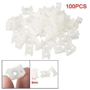  100pcs White Plastic 2 Way Saddle Type 9mm Tie Mount Cable 
