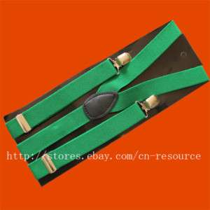 Unisex Clip on Braces Elastic Y back Suspenders Green  