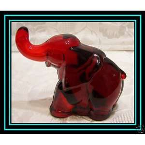    Handmade Solid Ruby Red Glass Elephant ~ Trunk Up 
