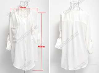 Fashion Simple Basic Sheer Chiffon Long T Shirt Blouse With Pockets 2 