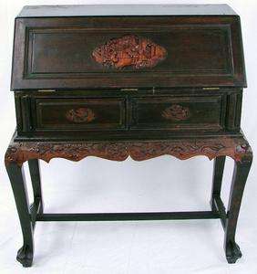 Slant Top Desk Carved Dragon Oriental Furniture Chinese  