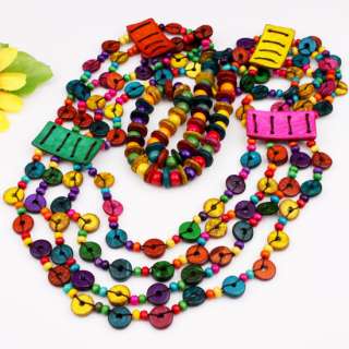 Handmade Multi color Coconut Shell Beads Necklace 32L  