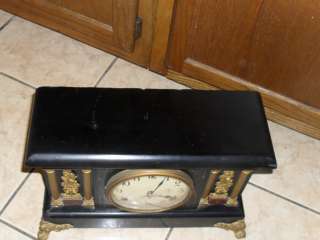   Sessions Black Mantle Mantel Shelf Adamantine Style Wooden Clock WORKS