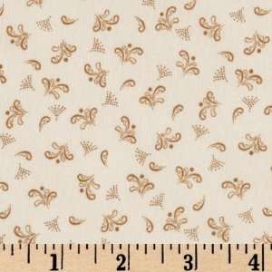 44 Wide Flourish Leaf Sprigs Ivory/Tan Fabric By The 