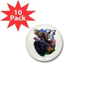    Mini Button (10 Pack) Bear Bald Eagle and Wolf 