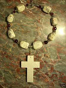 Christian Cowgirl Rodeo Jewelry Chunky Howlite Cross Necklace  