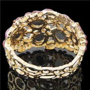   Floral Bracelet Bangle Cuff Fuchsia Swarovski Crystal Oval Drop  