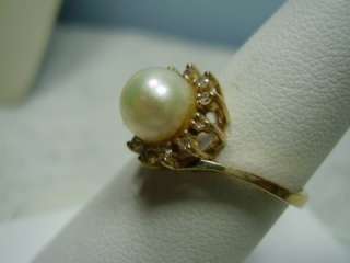 Nice 14K Yellow Gold Pearl and Diamond Ring  