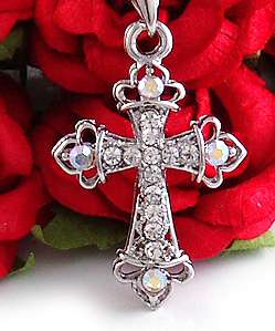 NEW CLEAR CROSS CRYSTAL RHINESTONES PENDANT NECKLACE  