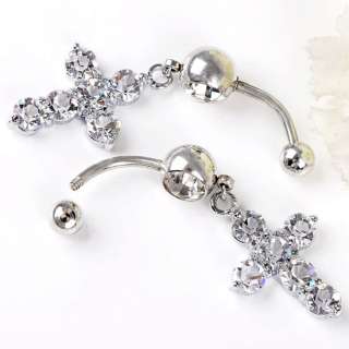 14G Clear Crystal Cross Dangle Ball Belly Navel Ring 1P  