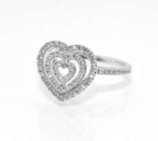 96TCW Size 7 Natural Diamond Multi Heart Ring Real 14K White Gold 