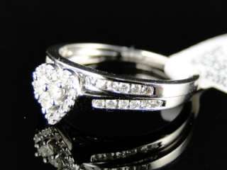   WHITE GOLD DIAMOND BRIDAL ENGAGEMENT WEDDING HEART RING SET  
