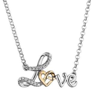   Silver and Yellow Gold Love Knot Love Diamond Pendant 1/15ctw  