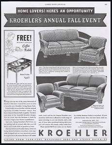 1935 Kroehler Furniture Sofa Chair Vintage Print Ad  