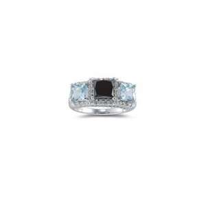 1.83 Ct Black & White Diamond, 1.30 Ct Aquamarine Ring in 