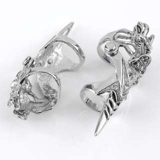 1PC Fashion Crystal Spike Dragon Punk Double Finger Ring Mens Cool 