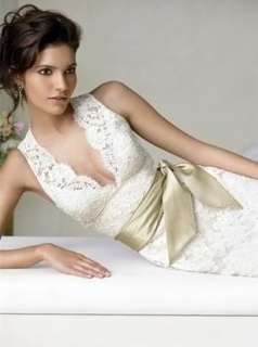 White/Ivory Lace V Neck Backless Wedding Dress Size 6 8 10 12 14 16 18 