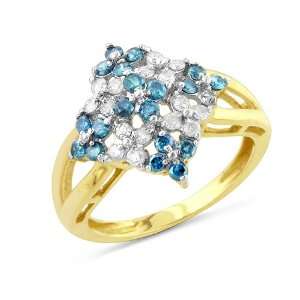   Yellow Gold 1.00 Carat White and Treated Blue Diamond Ring Jewelry