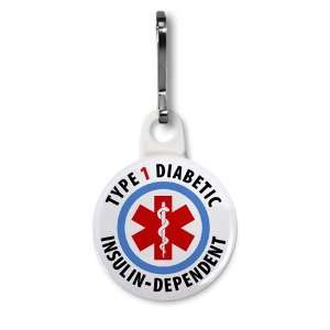 TYPE 1 DIABETIC Insulin Dependent Medical Alert 1 White Zipper Pull 