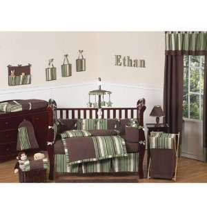  Ethan Brown And Green Stripe 9 Piece Crib Bedding Set 