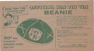 1956 RIN TIN TIN BEANIE ORDER CARD  