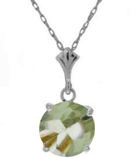 Natural Green Amethyst Round Gemstone Solitaire Pendant Necklace 14K 