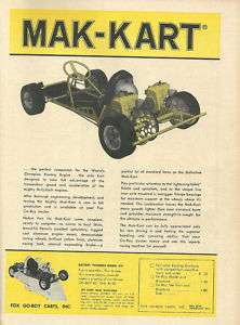 Vintage & Very Rare 1960 Mak Kart Go Kart Ad  
