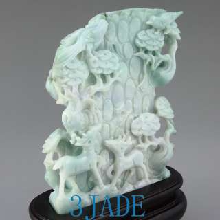 Natural Jadeite Jade Carving Forest Scenery Pen Holder  