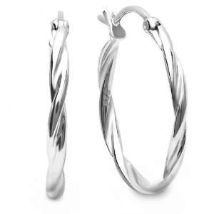 Sterling Silver Twist Tarnish Free Ladies Round Hoop Earrings (1 inch 